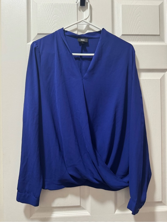 None Tops - Surplice Draped Blouse in Cobalt Blue